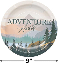 Fun Express Adventure Awaits Party Plates - 9" Disposable Paper Dinnerware - Perfect for Baby Showers, Birthdays, and Wilderness - 8 Pieces