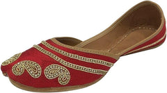 Red Jutti Flats for Women Punjabi Jootis Shoes Bohemian Flat Sandles Handmade Beaded Traditional Ballerina