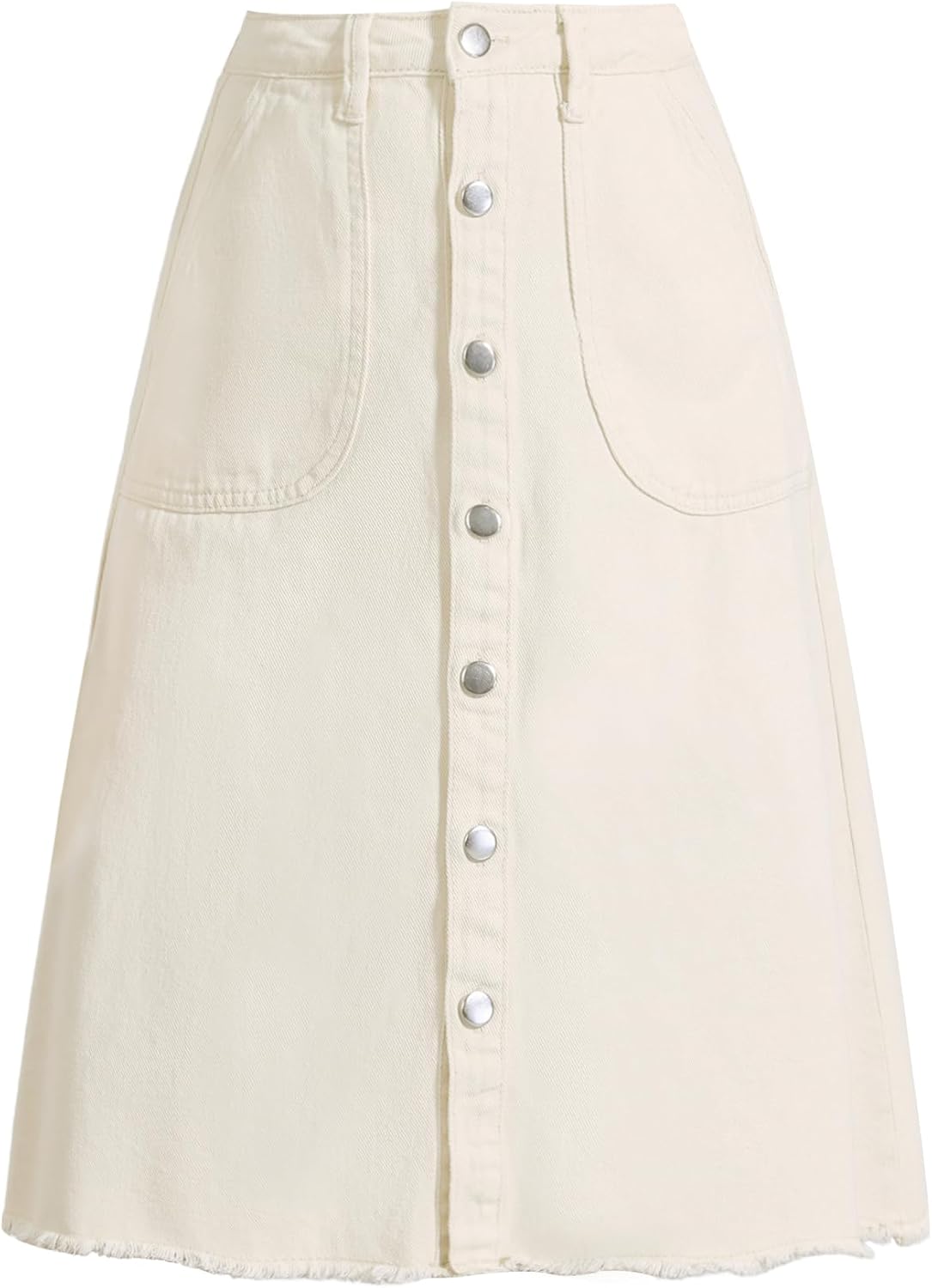 Allegra K Women's Denim Skirts Raw Hem Button Down Midi Jeans Skirt