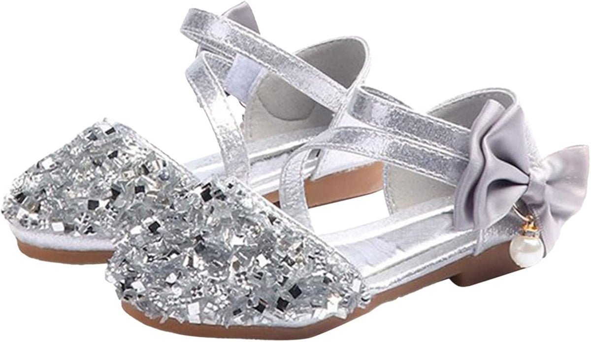 Girls Wedding Sandals Children's Girls Crystal Dress Shoes Glitter Princess Sandals Children's Sandals Spring Summer (Silver-a, 9.5 Little Kids)