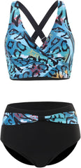 SEAFORM Womens Two Piece Swimsuits Wrap Front Bikini High Waisted Bottom Tummy Control Bathing Suits Vintage Print Swimwear
