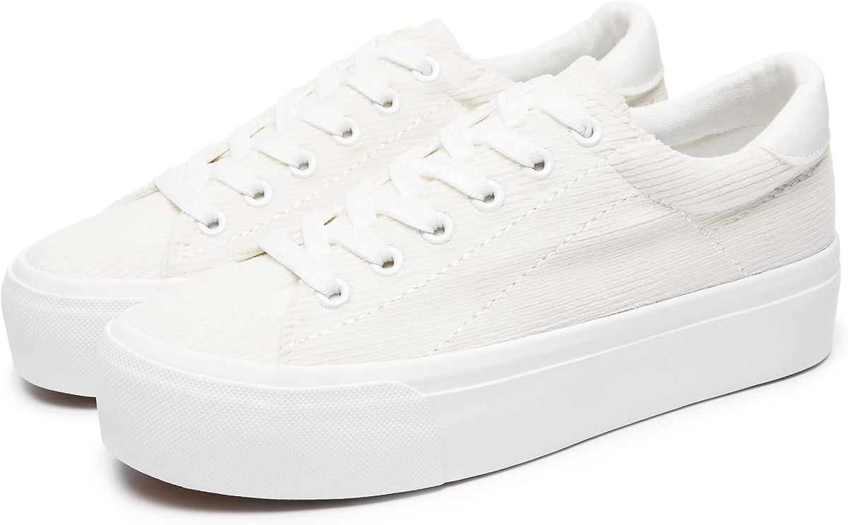 THATXUAOV Womens Platform Sneakers White Tennis Shoes Casual Low Top Fashion Sneakers