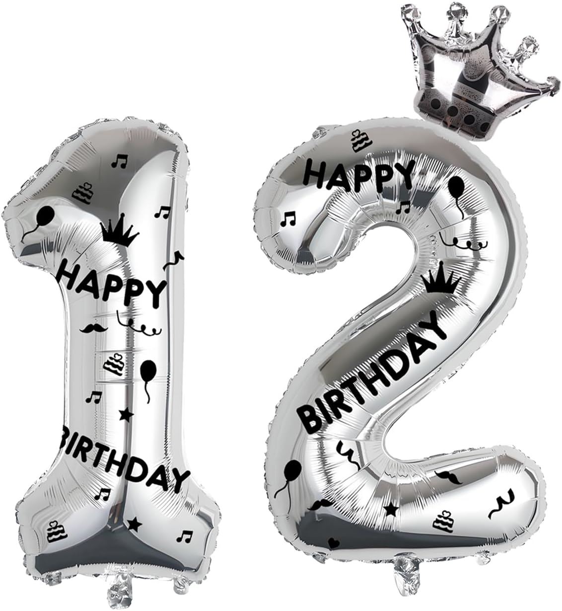 40 Inch Silver Foil Balloon Number 12,Crown 12th Birthday Party Decorative Balloons,Number Large Numbers Balloon 12,Girls Boys 12th Birthday Decoration Anniversary Wedding 12th Birthday Party Supplies