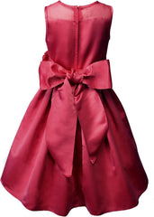 Spring Notion Big Girls Sheer Neckline Satin Tea Length Flower Girl Dress
