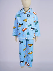Girls Boys Winter Fleece Pajamas Set Kids Cartoon Pattern Cardigan with Thicken Pants Sleepwear 2PCS
