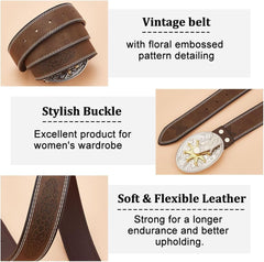 Western Cowboy PU Leather Belt Engraved Buckle Belts Country Rodeo Buckle Belt Vintage Bull Buckle