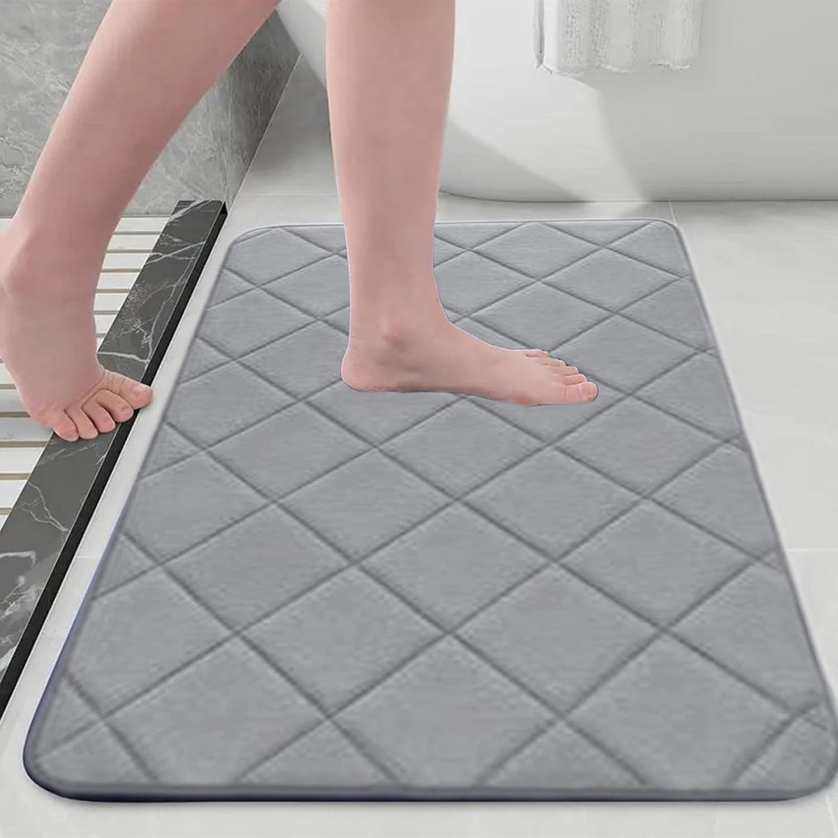 Bath Mats for Bathroom Rugs Memory Foam Absorbent Shower Mat Bath Tub Mat Soft Non Slip Bathroom Rug Washable Wash Dry, Thick Carpet Toilet Rug Gray