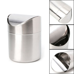 Trash Can, Stainless Steel Desk Trash Bin Countertop Waste Can with Swing Lid 1.5 L
