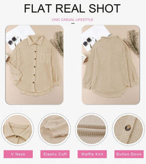 Dokotoo Womens Waffle Knit Shacket Jacket Casual Long Sleeve Button Down Shirts Dressy Blouses Tops