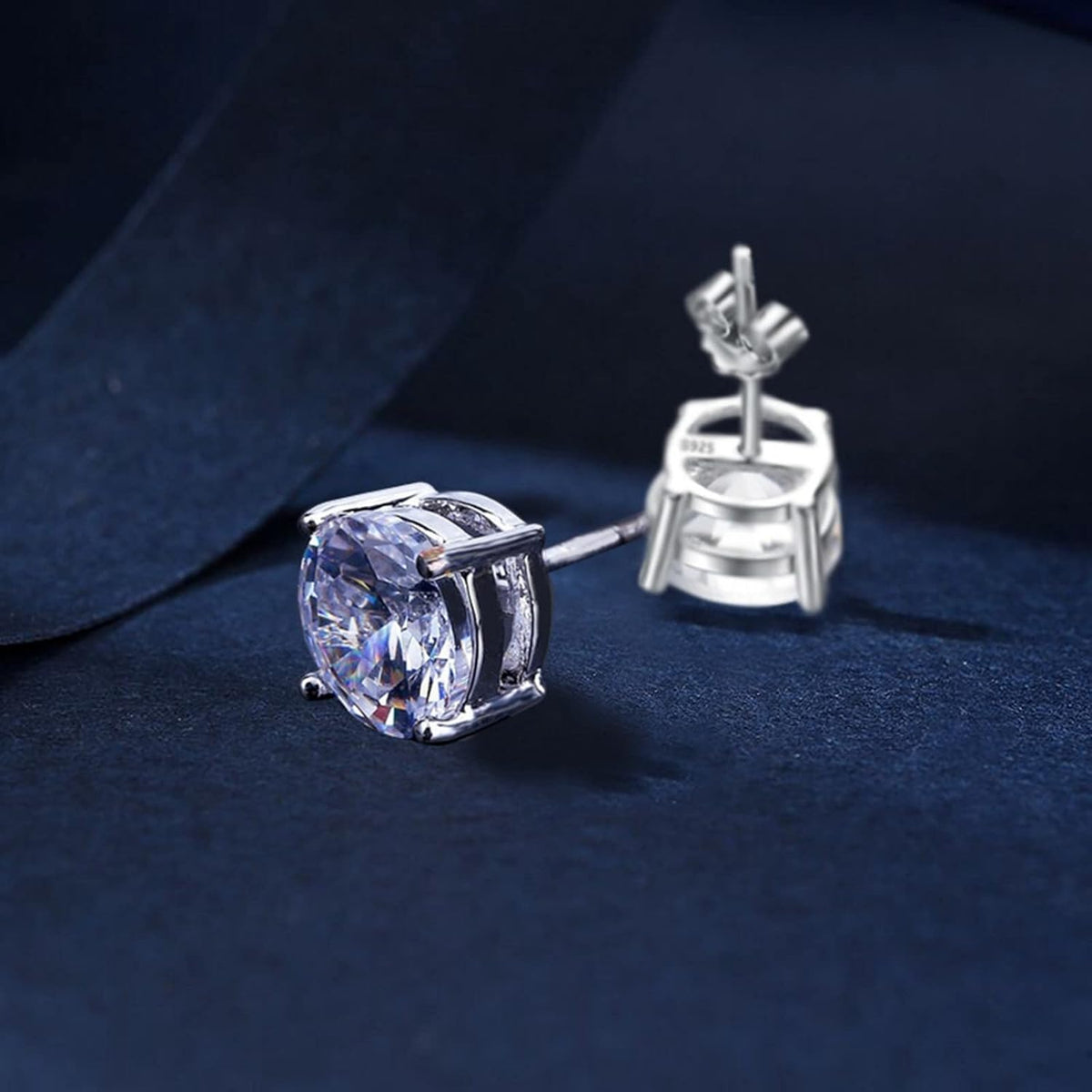 Women Synthetic Diamond Earrings, 18K White Gold Plated Round Square Cubic Zirconia Hypoallergenic Studs Earrings (Stone Silver)