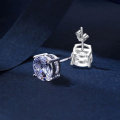 Women Synthetic Diamond Earrings, 18K White Gold Plated Round Square Cubic Zirconia Hypoallergenic Studs Earrings (Stone Silver)