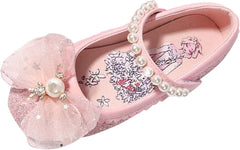 Size 3 Wide Shoes Children's Leather Shoes Female Spring and Autumn Princess Shoes Glitter Pink Blue Flat Single Shoes (Pink, 1 Big Kids)