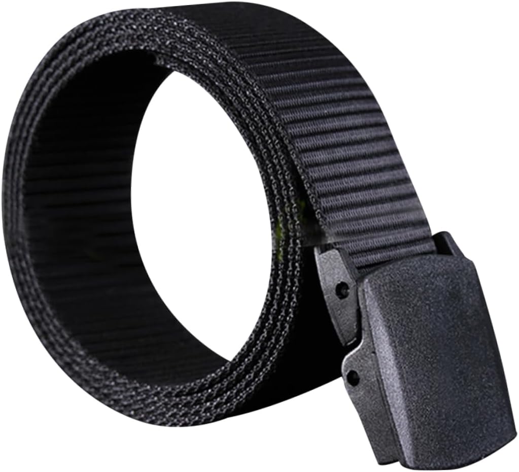 Airport Friendly Men's Canvas Web Belt with Non Metallic Automatic Plastic Buckle Lightweight Nylon Woven Casual Belt for Outdoor Military Jeans and Business Pants in Black Tank