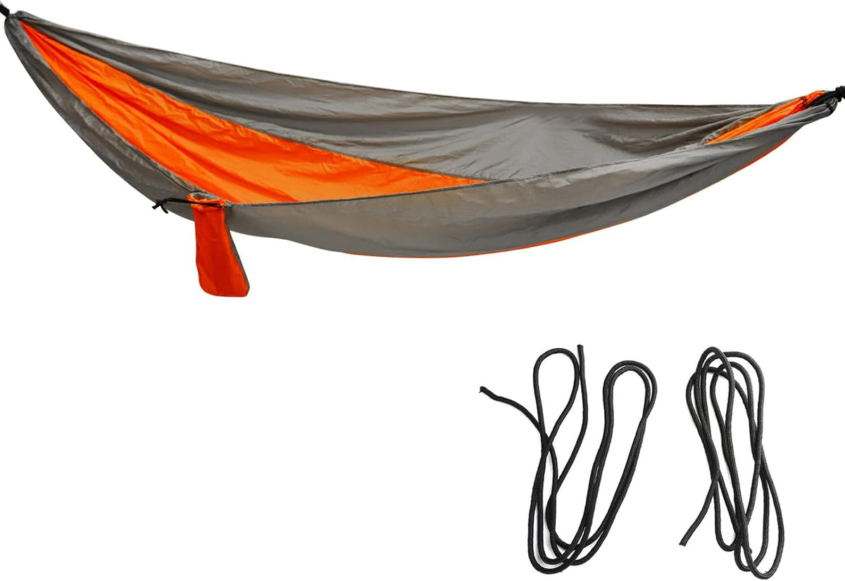 Premium Portable Hammock with Tie Rope Widened Hanging Swing Durable Nylon Material for Indoor Outdoor Camping Silver Grey Orange 260x140cm