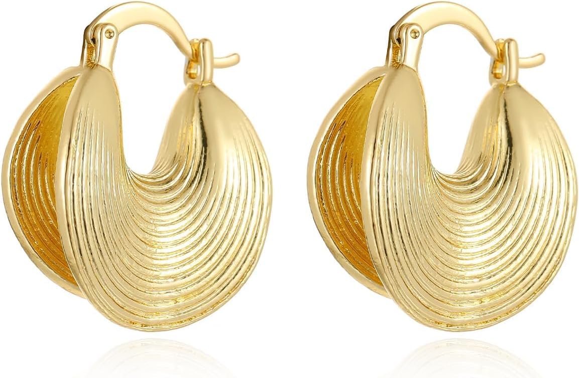 1 Pair Gold Plated Hoop Earrings for Women, Unique Fashion Jewelry, Stylish Drop Earrings for Casual and Formal Occasions, Lightweight and Stylish (Gold)