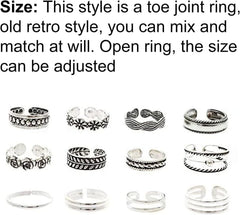 Vintage Fashion Rings for Women,12 pcs/Pack Toe Rings Open Design Adjustable Unisex Joint Ring Fashionable Accessory for Party Birthday Holiday Wedding Jewelry Gift 12 pcs
