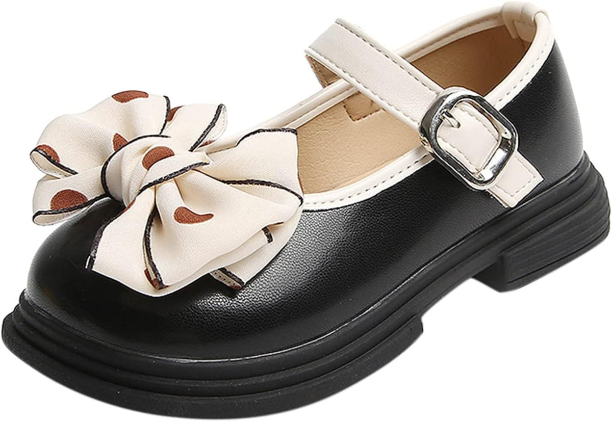 Fashion Autumn Girls Casual Shoes Thick Sole Round Toe Polka Dot Bow Buckle Dress Shoes Leather Boots for Kids Girls