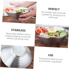 Garneck Stainless Steel Noodle Bowl Heat-Resistant Soup Bowl for Household Use Large for Ramen Rice and Cereal