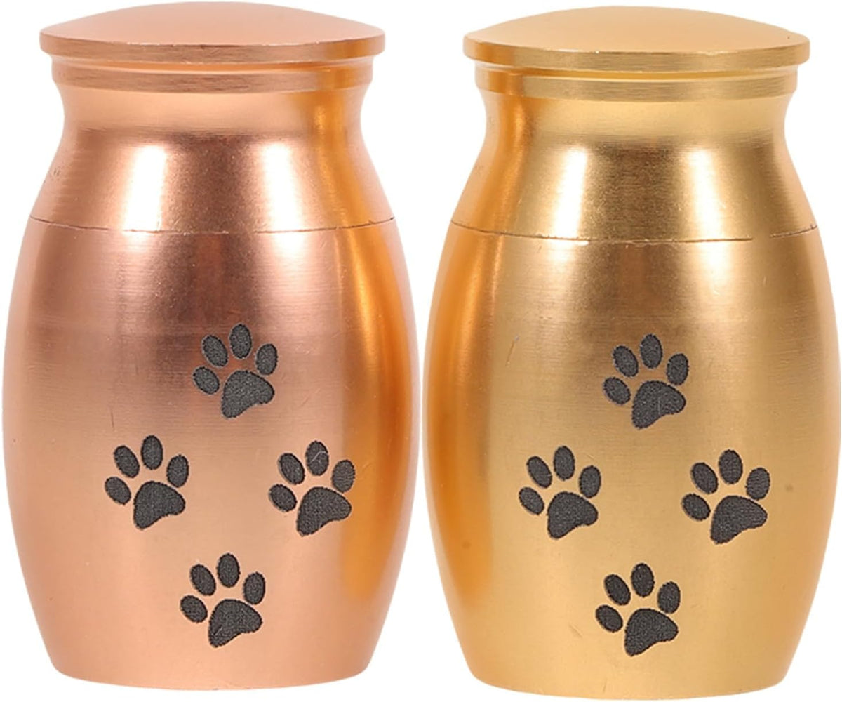 SUPVOX 2pcs Pet Ashes Keepsake Box for Dogs and Cats - Memorial Urn Cremation Remains Hair - Small Metal Urns Keepsake - 1-Inch Size with Golden and Rose Golden
