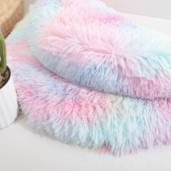 Round Pet Dog Bed Mat Long Plush Soft Fluffy Pet Cushion Cats Bed Blanket Pad for Small Dogs Sleeping Medium Large Supplies Cats(40cm,White)