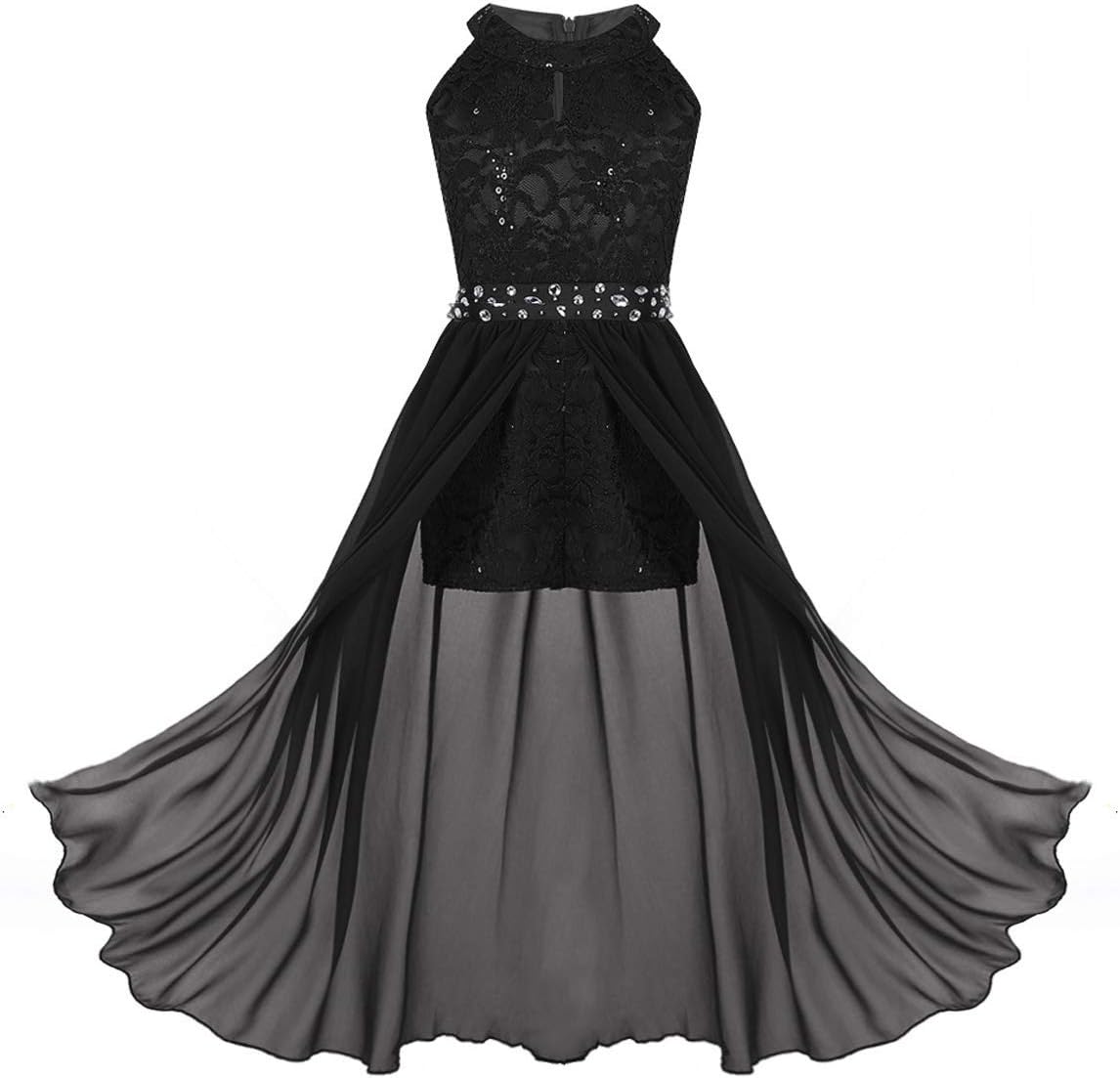 iiniim Kids Big Girls High-Neck Maxi Romper Dress Junior Bridesmaid Wedding Flower Dress Party Evening Long Gown