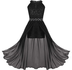 iiniim Kids Big Girls High-Neck Maxi Romper Dress Junior Bridesmaid Wedding Flower Dress Party Evening Long Gown