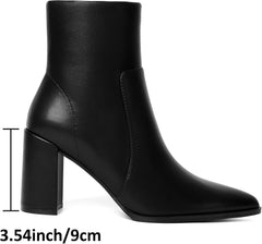 Susanny Ankle Boots for Women Chunky High Heel Warm Boot Mid Calf Chelsea Booties Leather Suede Fur Slip On Pointed Toe Heeled Boots Dress Work Hiking Snow Shoes