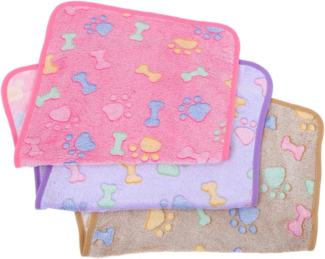 Kisangel 3pcs Washable PET Blanket Set Soft Fleece Dog and Cat Blanket for Small Pets Cute Pattern Dog Bed Cover Cozy and Warm for Puppies and Kittens