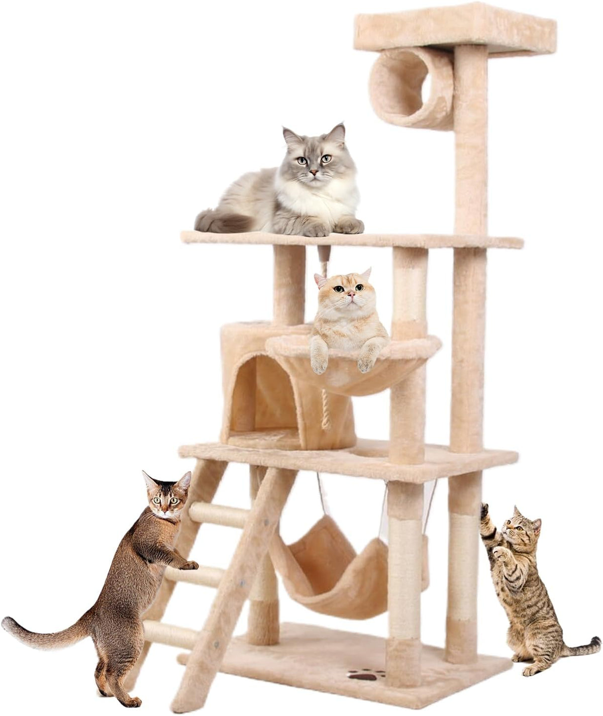 Clearance 55in Multi-Level Cat Trees Indoor Condo Furniture with Sisal-Covered Scratching Posts, Plush Perches, Hammock and Condo for Kittens, Cats and Pets