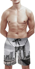 Men's Swim Trunks Brooklyn Bridge Beach Shorts Quick Dry Summer Bathing Suit Swimwear Beachwear with Pockets