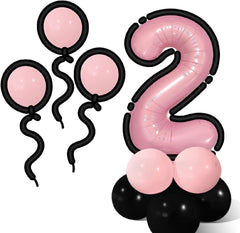 27Pcs Happy 2nd Birthday Decorations Pink 2 Balloons,2nd Year Old Party Supplies, Foil Helium Mylar Agate Star Heart Shaped Balloons Hot 2nd Birthday Balloon for Princess Girl 2 Birthday Baby Shower