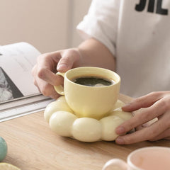 7OZ Porcelain Ceramic Coffee Mug, Coffee Mug for Office and Home, Flower Cup and Saucer Porcelain Coffee Mug, Dishwasher and Microwave Safe, White, Dishware Safe