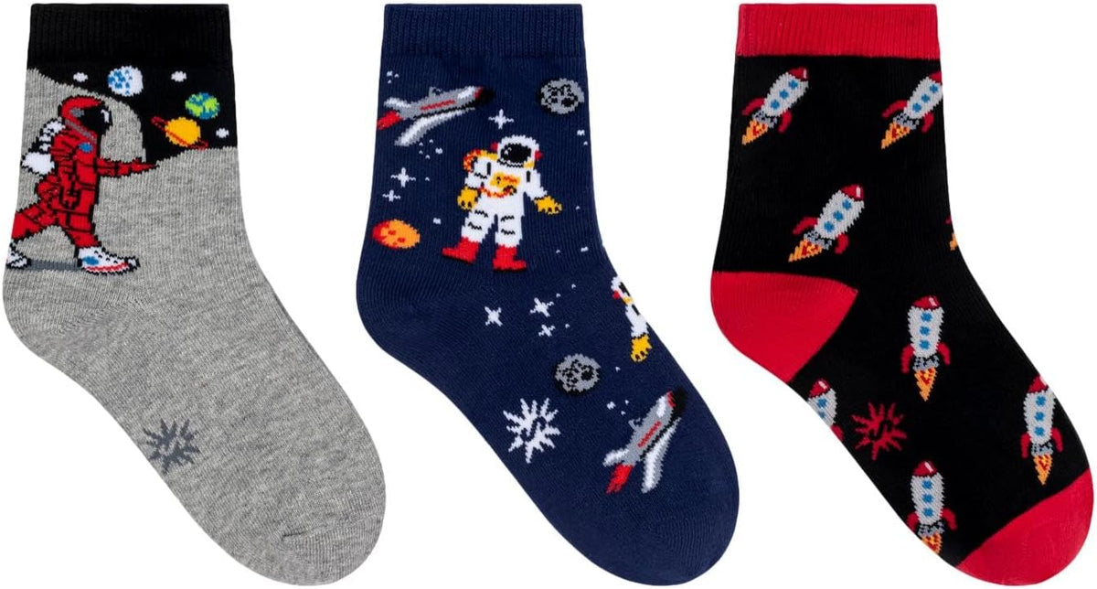 Sock It To Me, Boys Crew, Space Walk, Astronaut, & Rocket Socks, (3-Pack)