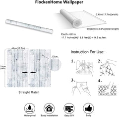 17.7"x 118" Peel and Stick Wallpaper Self-Adhesive Shiplap Light Grey/White Distressed Wood Plank Removable repasted Decorative