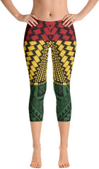 Atikapu Polynesian Tribal Design Reggae Color Capri Leggings White