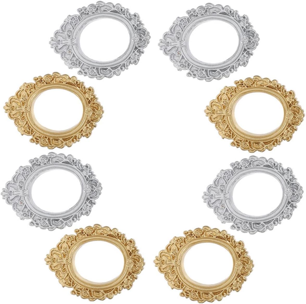 Mobestech 8Pcs Vintage Resin Picture Frames Small Jewelry Display Ornaments Retro and Silver Oval Mini Frames for Home Decoration and Photo Props
