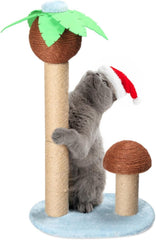 27.5in Coconut Palm Tree Cat Scratching Post, Cute Cat Scratcher with Natural Sisal Posts & Dangling Balls for Indoor Cats