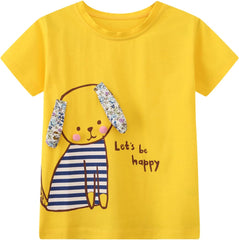 Little Girls' Short Sleeve Shirt Tee Cotton Casual Graphic Easter Pink Unicorn Yellow Bunny Summer Crewneck Tunic T-Shirts Tops Tee 3 Packs Sets Size 6