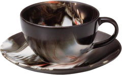 Yamashita Craft 15052230 Cup Saucer, Ceramic, Diameter 3.7 x 2.2 inches (9.5 x 5.7 cm), 8.8 fl oz (250 cc), Black Marble Coffee Bowl and Saucer, Lightweight