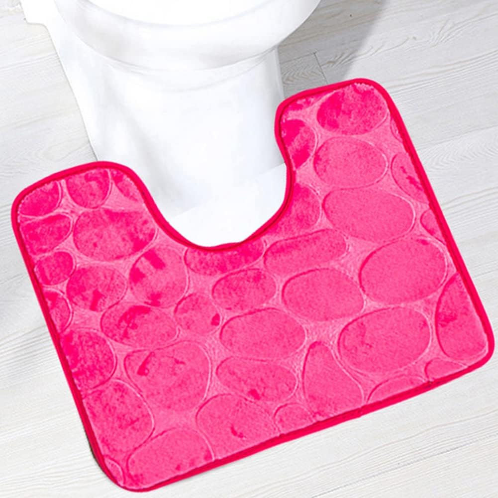 Reyox U-Shaped Bath Mat, Non Slip Soft Absorbent Bathroom Rugs, Quick Dry Bath Rugs, Polyester Contour Toilet Mat Blue Green 16" x 20"