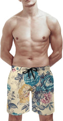 Men's Swim Trunks Bright Blue Flowers Beach Shorts Quick Dry Summer Bathing Suit Swimwear Beachwear with Pockets