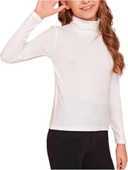 Floerns Girls Solid Turtle Neck Long Sleeve Rib Knit Shirt Tee Top