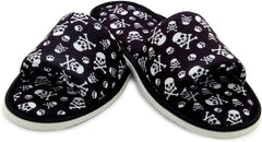 CHOCHILI Men Danger Skull Open Toe Home Kitchen Garage Slippers Black and White Silent Walk Lightweight for Male Adult Size 8.5 to 9.5