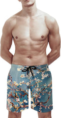 Men's Swim Trunks Almond Blossom Beach Shorts Quick Dry Summer Bathing Suit Swimwear Beachwear with Pockets