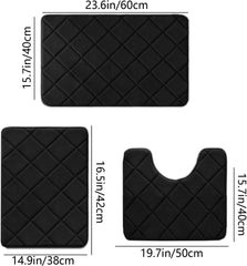 Foam Bath Mat Set Black Bathroom Rug Set 3 Piece Nonslip Toilet Rugs U Shaped Bathroom Rugs Sets Soft Rugs for Bathrooms Toilet Mats for Bathrooms Water Absorption Thick Machine Washable