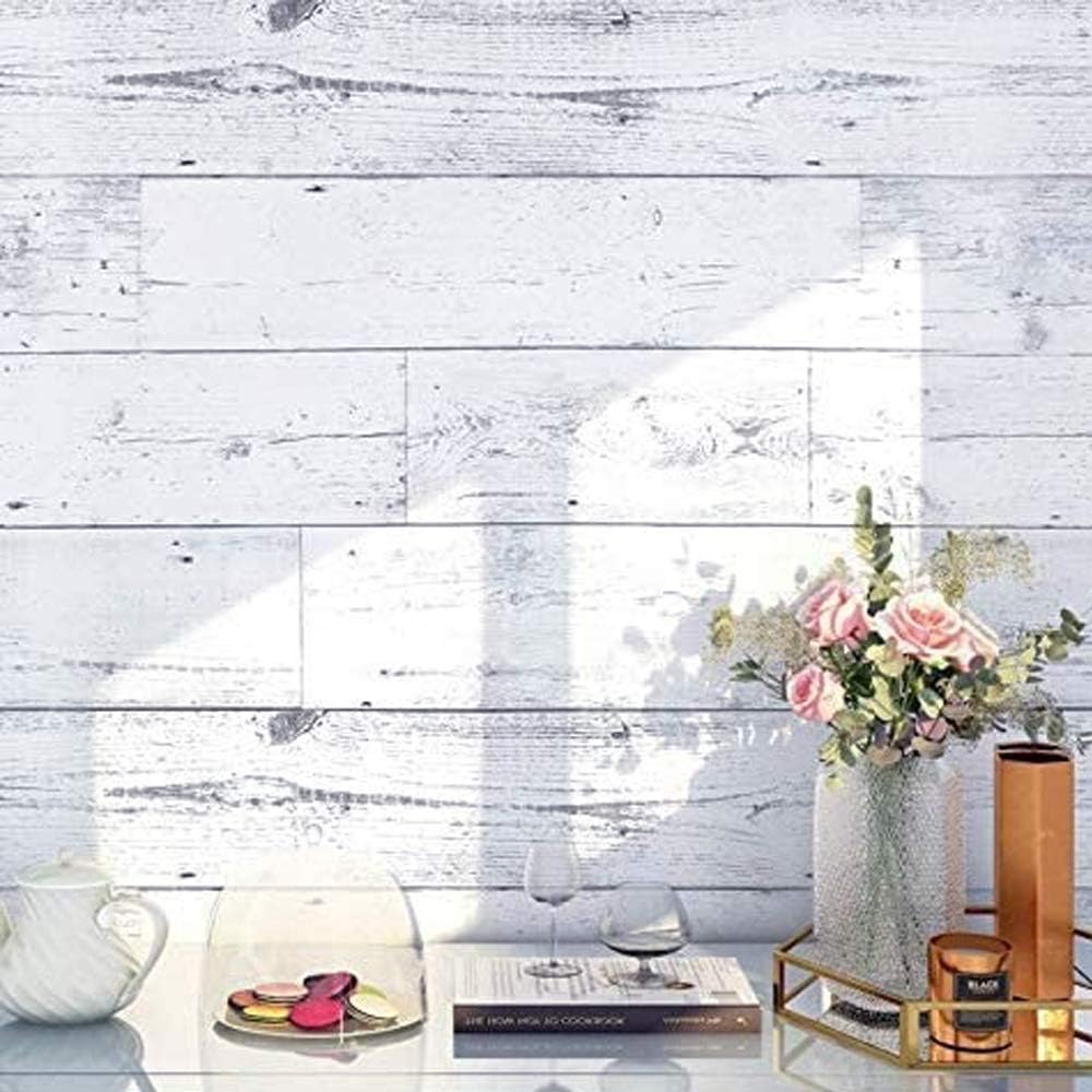 17.7"x 118" Peel and Stick Wallpaper Self-Adhesive Shiplap Light Grey/White Distressed Wood Plank Removable repasted Decorative