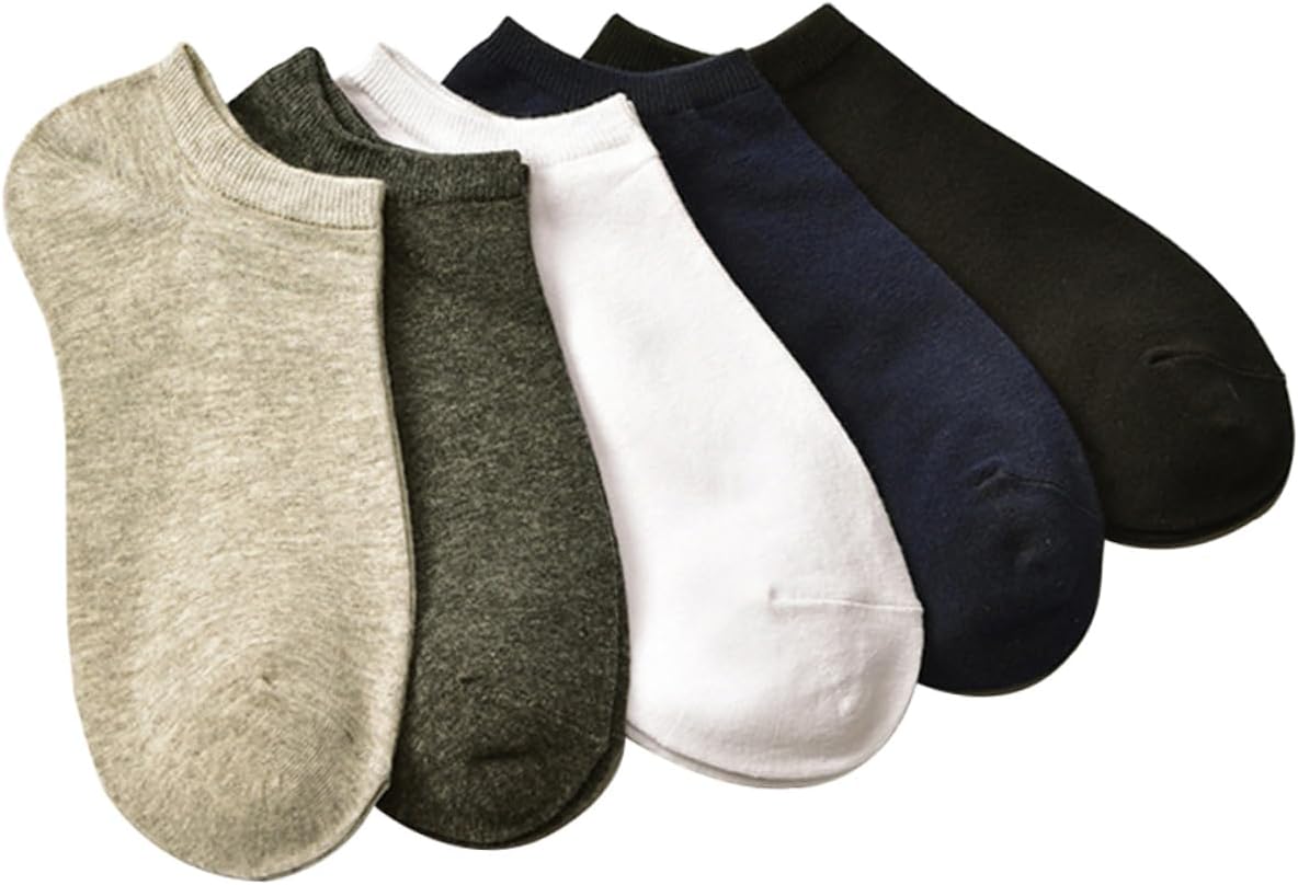 5pairs Summer Thin Socks Men's Cotton Ankle Socks White Black Flat Non-slip Crew Breathable Comfortable Fits for Stylish Shoes