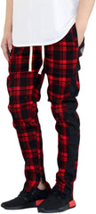 AIRNINE Men's Premium Twill Stretch Plaid Track Ankle Zip Jogger Pants S-5XL