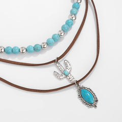 Fashionable Gold and Turquoise Boho Layered Choker Necklace for Women