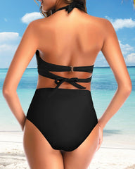 Tempt Me Women Two Piece Vintage Swimsuit Retro Halter Ruched High Waist Bikini with Bottom